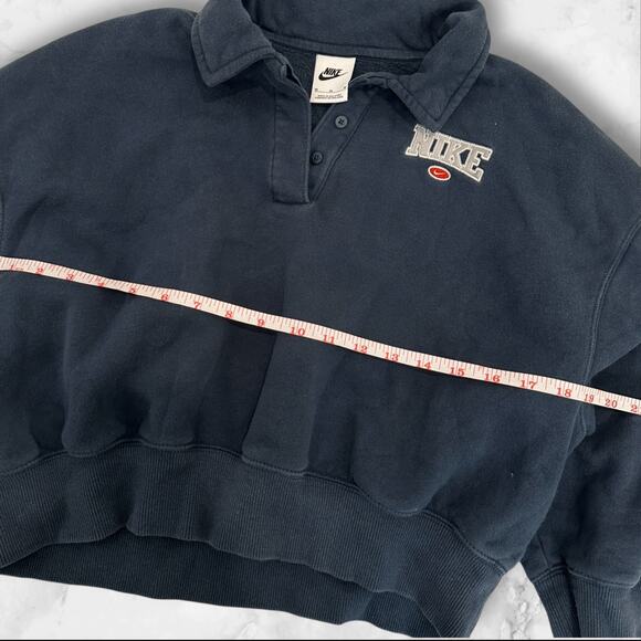 Nike Y2K Phoenix Fleece Retro crop quarter zip polo top in navy M - Picture 4 of 5